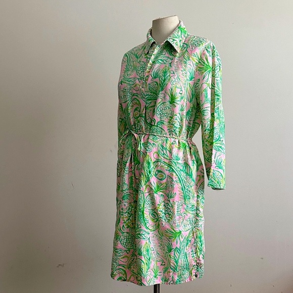 Lilly Pulitzer Pilar Linen Mandevilla Baby Fins Flippers Tunic Dress Small $218 - Picture 3 of 7